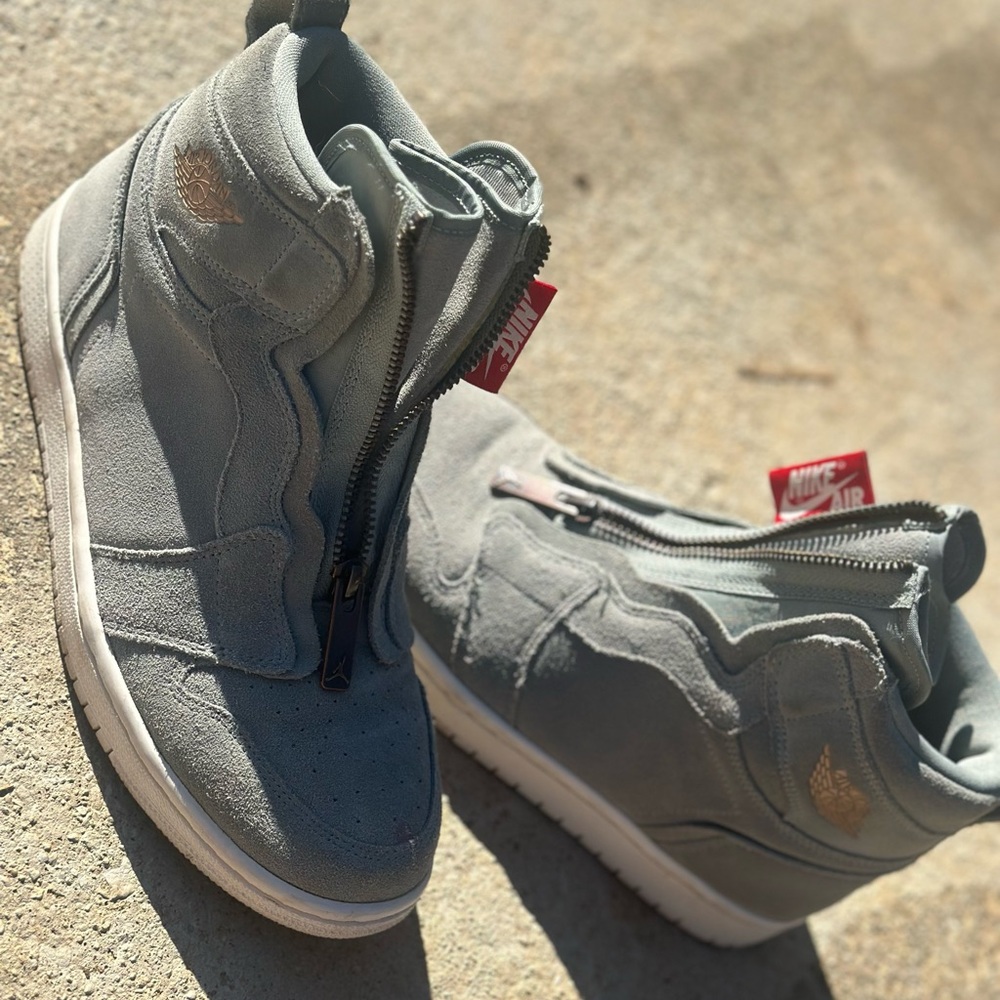 Jordan Gray and Gold High-Top Sneakers